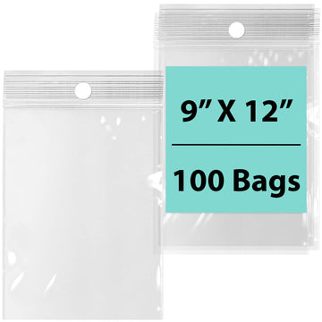 LDPE Reclosable Poly Bags with Hang hole 9X12 inches 100 Bags